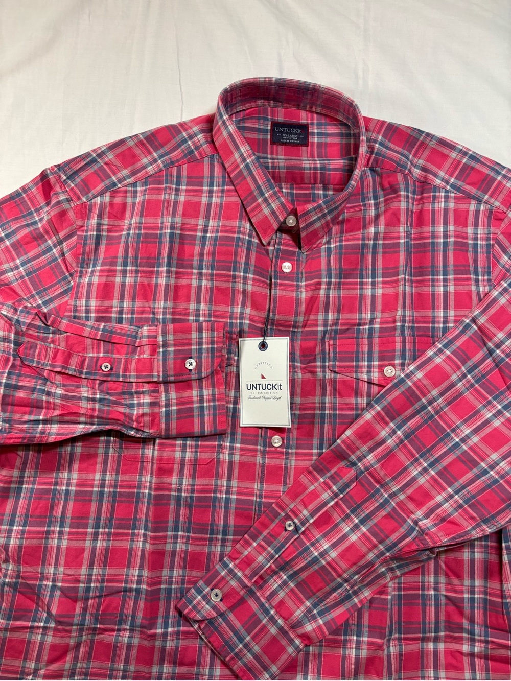 UNTUCKit Ojai Men's XXL Red Plaid Button Down Shirt 100% Cotton 2XL NWT
